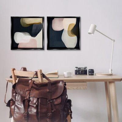 Rounded Oblique Shapes 2 Piece Black Framed Floater Canvas Set, design by Irena Orlov