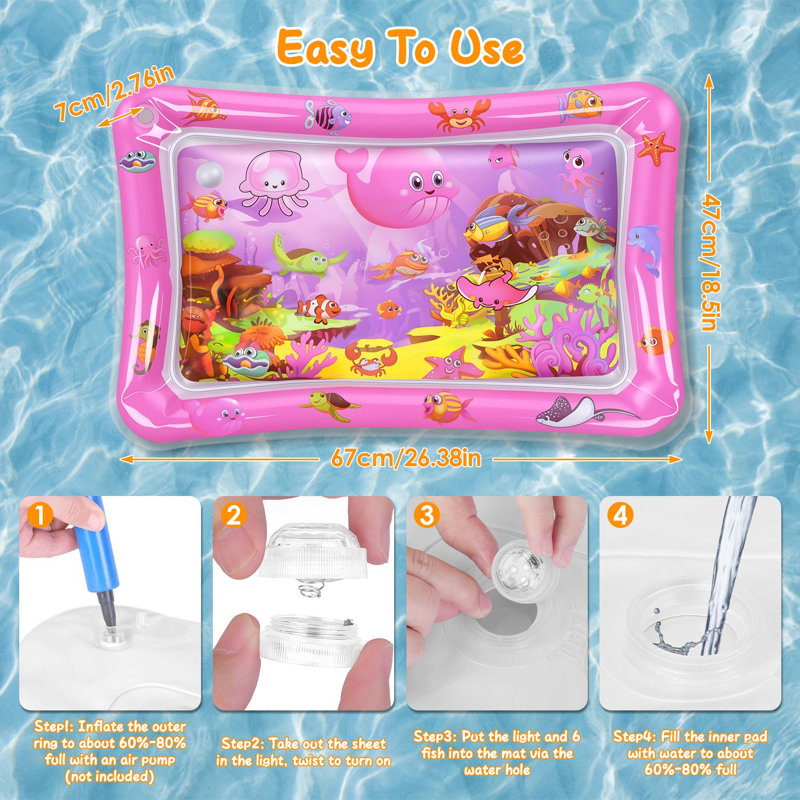 Tapis de jeu interactif avec capteur d'eau pour chat, tapis en PVC épaississant à changement de couleur à DEL avec jouets flottants pour poissons