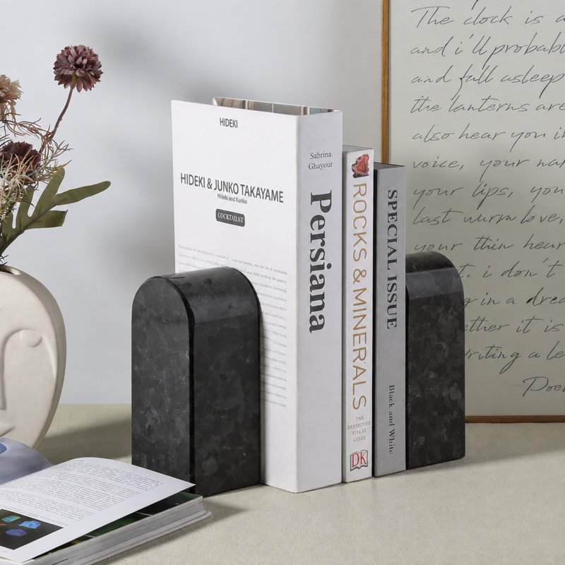 Serre-livres en marbre naturel, ensemble de 2, Brown Antique