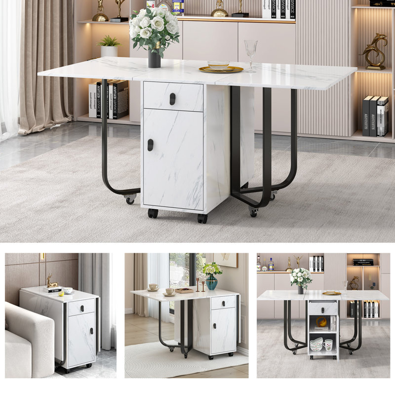 Folding Dining Table With Cabinet, Mobile Folding Table, Black