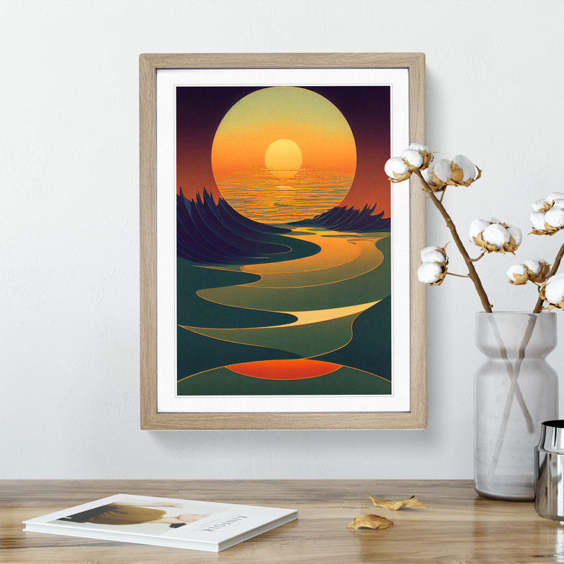 Stunning Abstract Sunset - Framed Print, 34cm H x 25cm W x 2cm D, Oak 