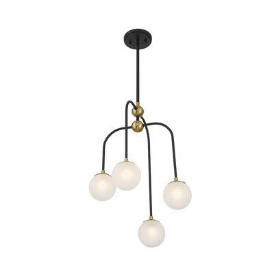  Lustre à 4 lumières Couplet en noir mat avec accents laiton chaud