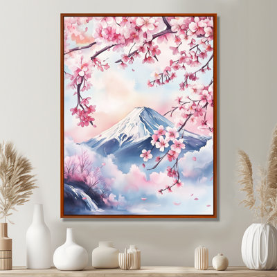 Mount Fuji Wall Art, Cherry Blossom Mountain Decor, Mount Fuji With Cherry Blossoms