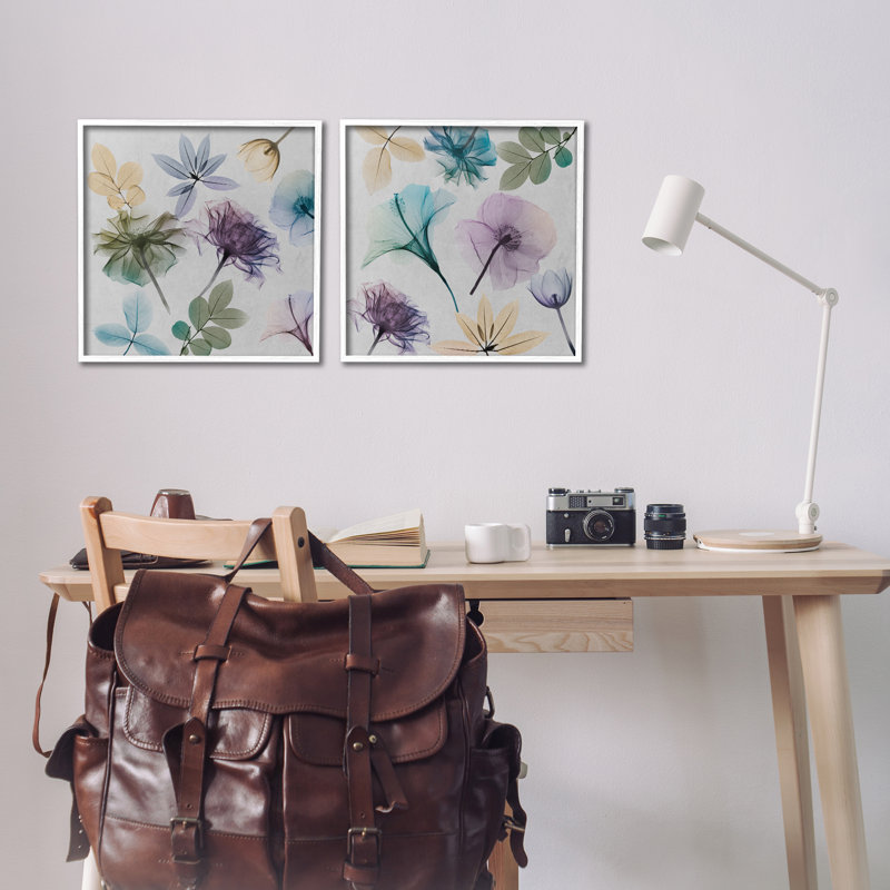 «X-Ray Floral Collage», ensemble de 2 giclées par Albert Koetsier, Estampe numérique encadrée blanc bord de mer