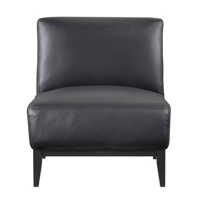 Fauteuil de chambre en cuir noir avec structure en contreplaqué et coussin de siège attaché, hauteur totale de 26,75 po, pieds en bois massif en mousse haute densité, produit de 32 po