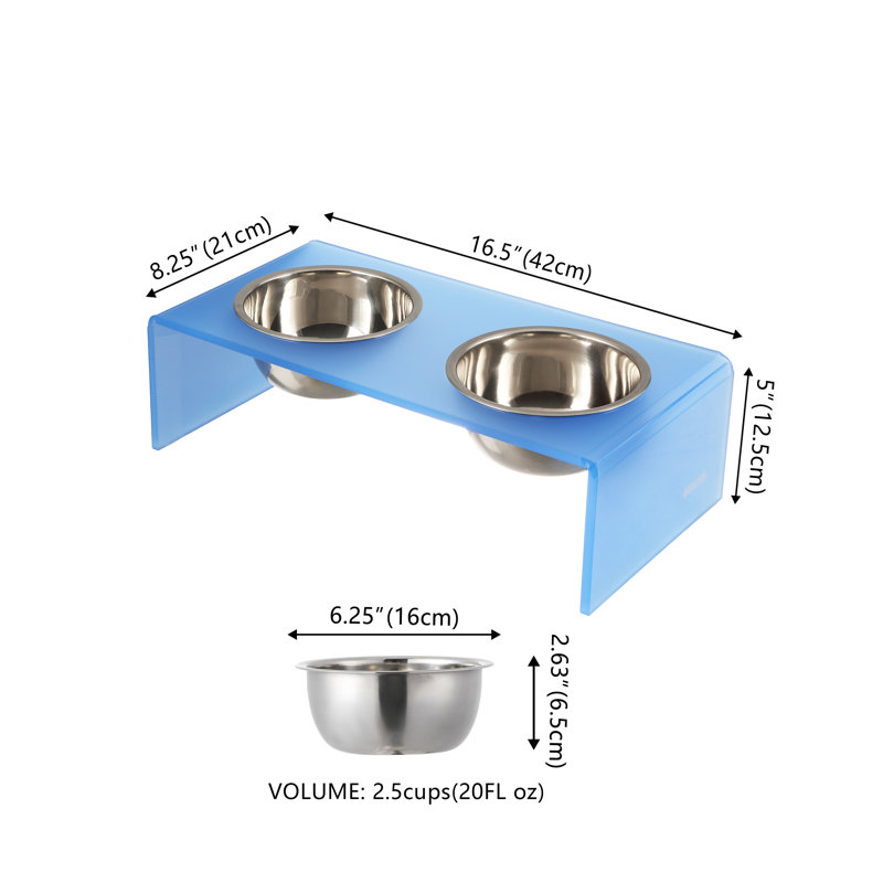 Mangeoire pour animaux Keaton, Petit (2,54 tasses / 20 oz liquides), Bleu / chrome