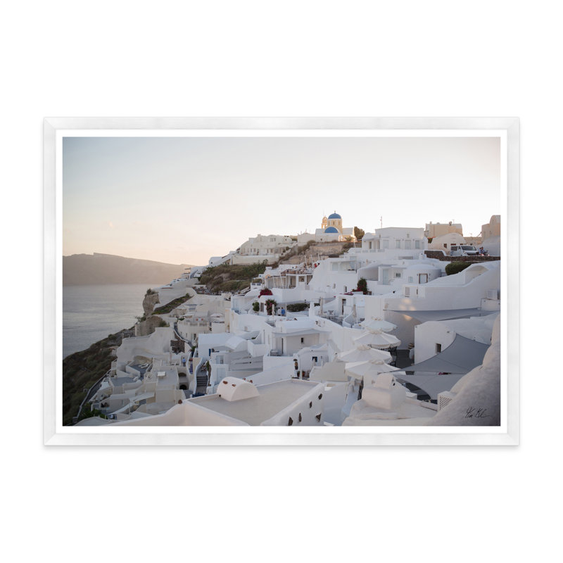 Oia Sunset Coastline IV, H 35,5 po x l 54,75 po x P 1,5 po, Cadre blanc