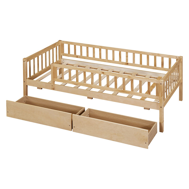Daybed Wood Bed With Two Drawers, Natural, Twin