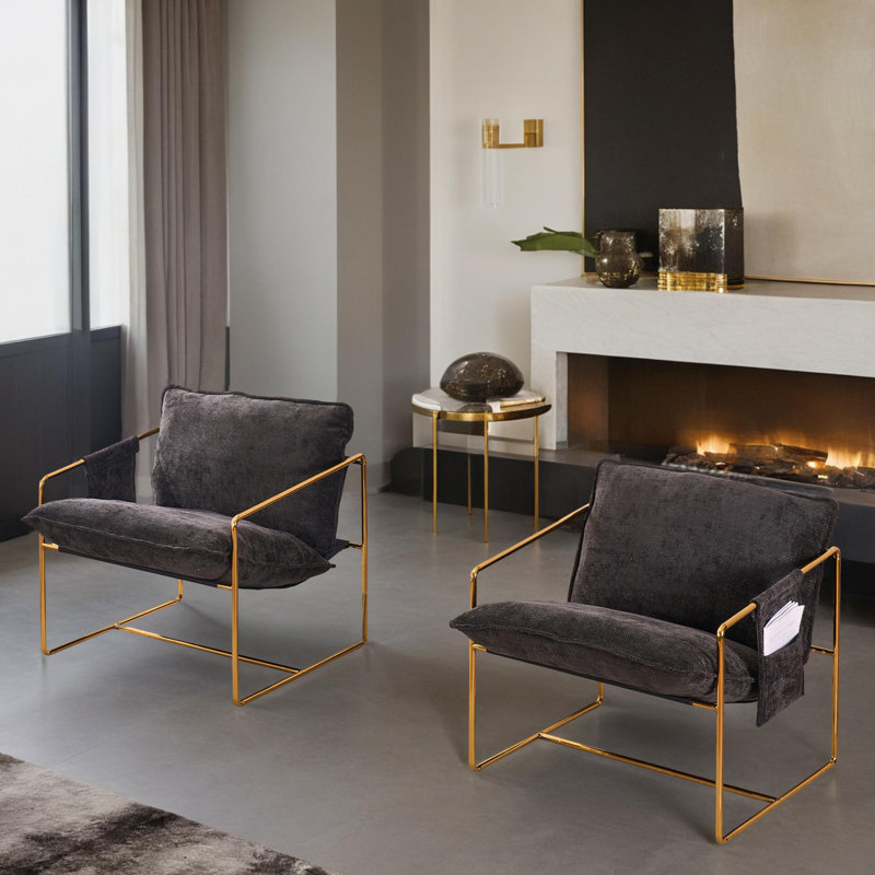 Fauteuil Azekiel, Velours noir, Or