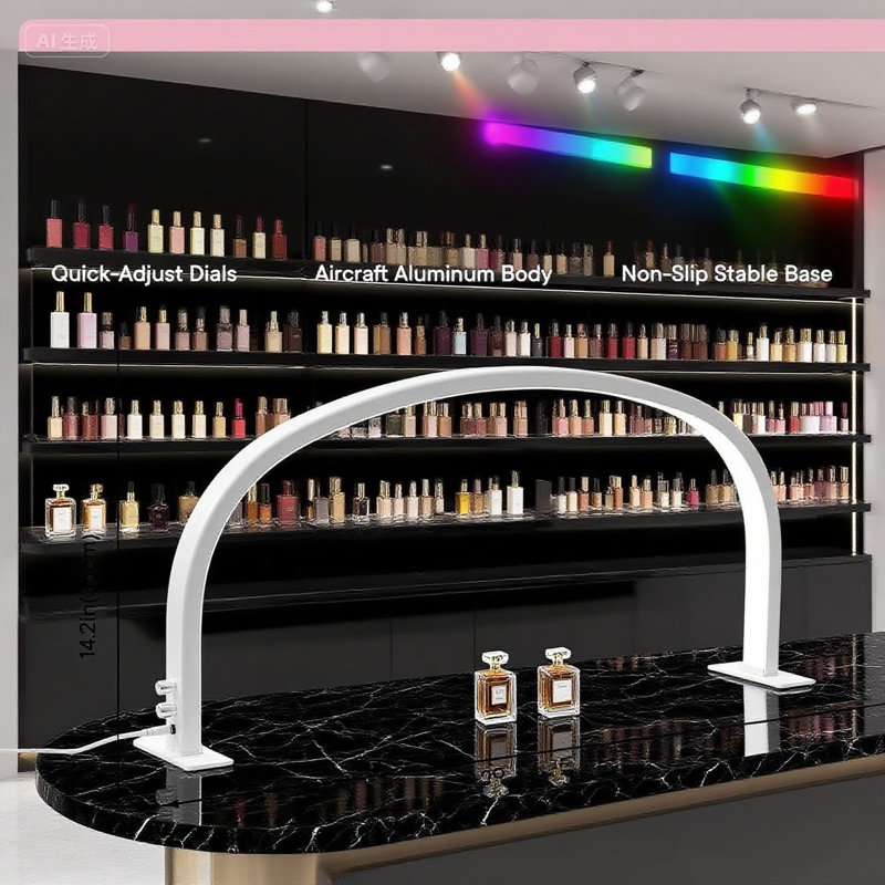 Éclairage professionnel à DEL en forme de demi-lune de 29 po pour bureau à ongles, luminosité et température de couleur réglables de 48 W, éclairage sans ombre à 180 degrés pour les extensions de cils, de manucure et de cils
