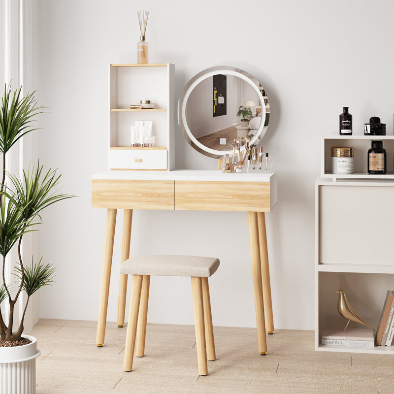 Bove Vanity Table Set with 3 Modes Adjustable Brightness Mirror with Free Stool