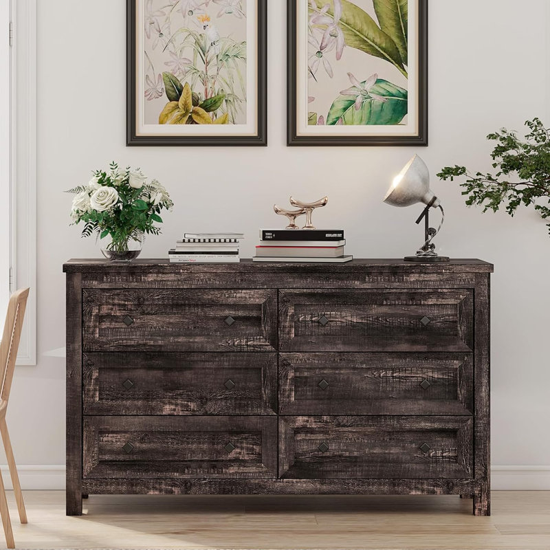 Commode 6 tiroirs Dezia Farmhouse, Rustique / Noir