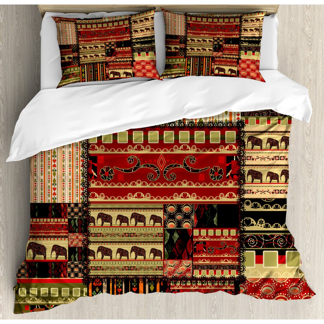 Bettbezug Set, Patchwork Stil Asiatische, afrikanisch, Rot Grün Schwarz