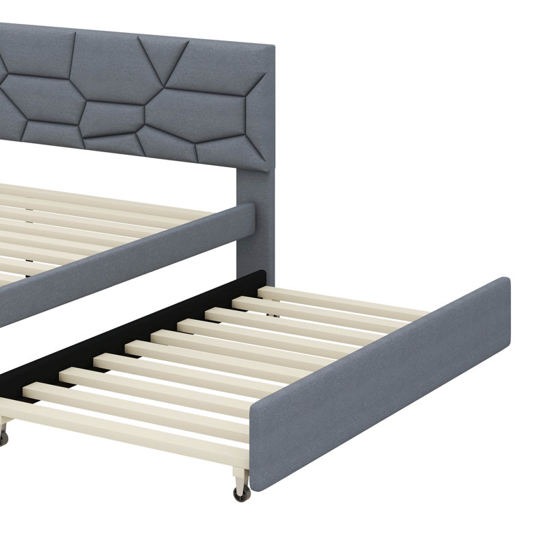 Jafrin Upholstered Platform Bed with Brick Pattern Headboard and Trundle, Full / Double, Beige