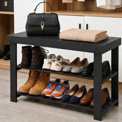 Banc de rangement à chaussures à 3 niveaux en bois massif, capacité de 159 kg, avec étagères à chaussures, banc organisateur de chaussures moderne pour l'entrée de la maison