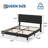 Queen Size Bed Frame, Velvet Upholstered Platform Bed with Vertical Channel Tufted Headboard,  Mattress Foundation with Strong Wood Slat, No Box Spring Needed, Height Adjustable Headboard, Black-1557283967-1557283954