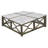 Karlotte Coffee Table, 40 Inch Square White Genuine Marble Top, Sandblasted Washed Ash Gray Mango Wood Geometric Frame