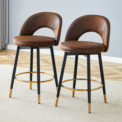 Of 2 Brown - Fabric 360° Rotating Bar Chairs With Black Metal Stand. Comfortable And For Dining Office In Thoughtful Design Long Term Use