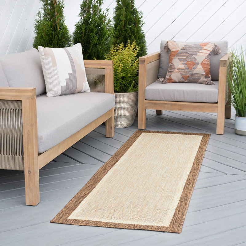 Tapis brun / crème Devon, Tapis de couloir 2 pi 8 po x 9 pi 10 po