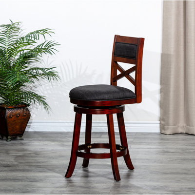 30" Bar Height Stool With , Cherry, Charcoal Fabric Seat - Versatile And Stylish Option Stool, Chic