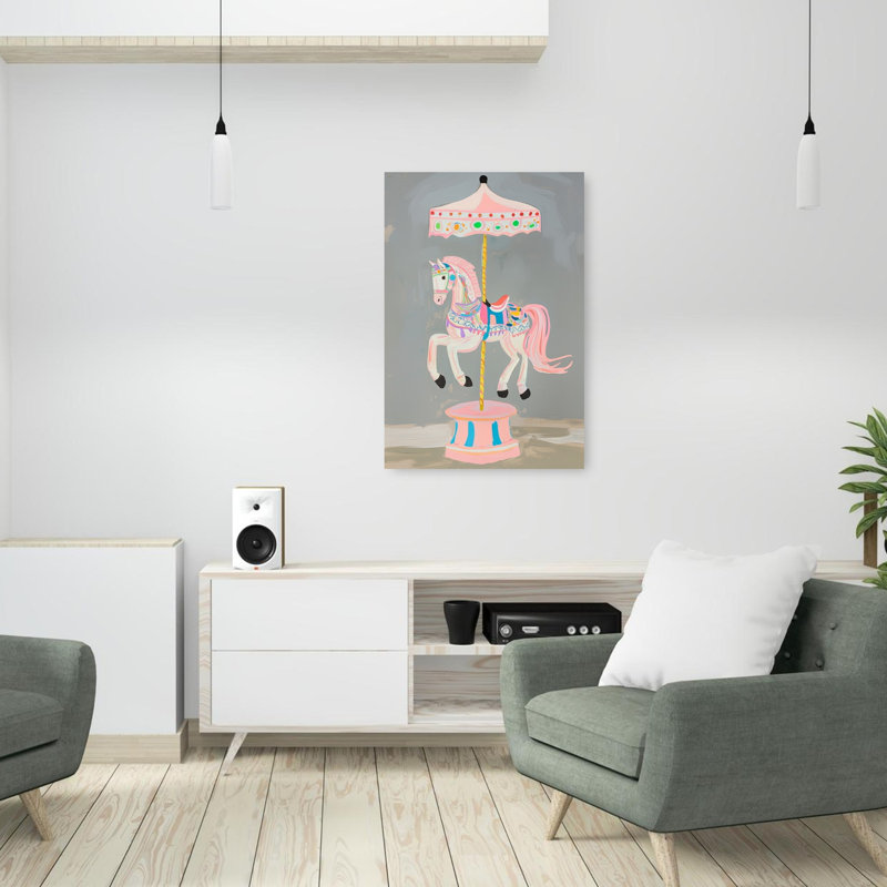 «Pink Carousel Horse Dreamy Playful Whimsical Horse», reproduction d'art murale, H 36 po x l 24 po