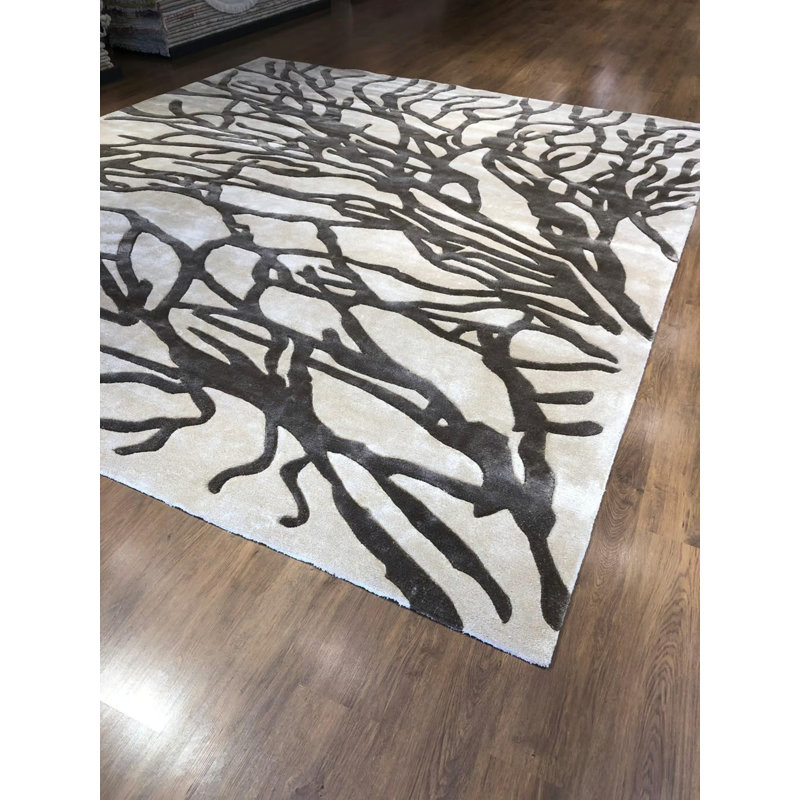 Tapis spécial touffeté blanc anthracite à rayures rayées tissées à la machine, Rectangle 2 pi 11 po x 4 pi 11 po