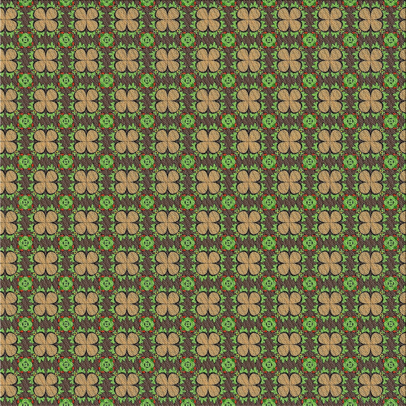 Tapis vert/brun à motifs, Carré 3 pi