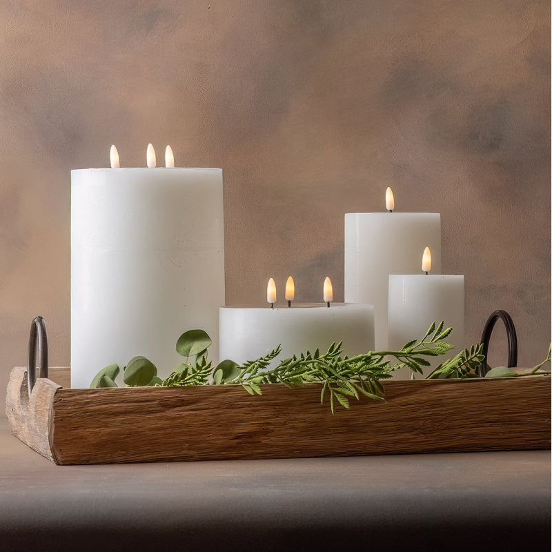 Grande bougie colonne sans flamme champagne, Blanc