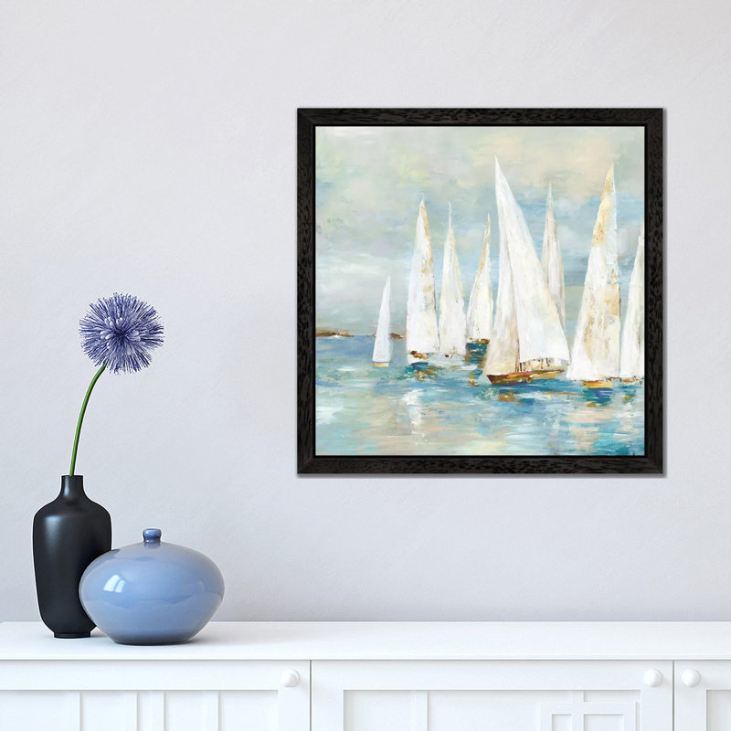 Sailboats 1 Piece Painting on Canvas, 93.98 cm H x 93.98 cm W, Black Framed