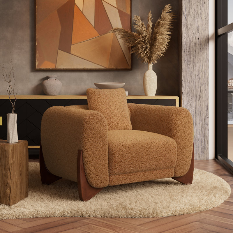 Boucle Upholstered Accent Chair, Orange
