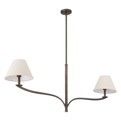 Bethany Forged Bronze Linear Chandelier with Natural Linen Shades