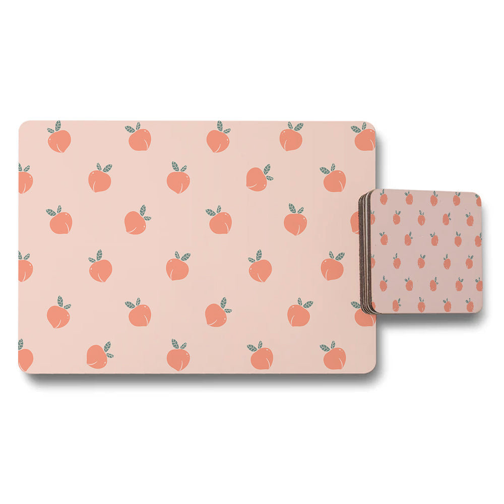 Soft Pink Peach Pattern Placemats and Coaster Set for Dining Table