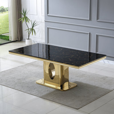 70.08" Faux Marble Dining Table With Stainless Steel Base