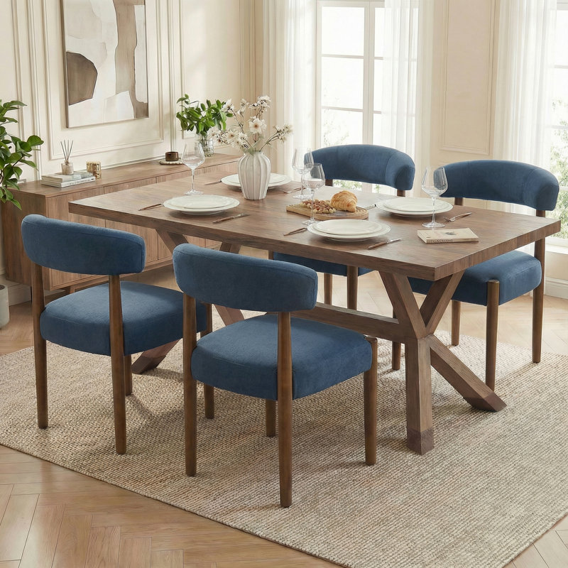 Upholstered Dining Chair Set of 4, Extra-Wide 20” Seat, Deep Cushioned Comfort, Plush Fabric, Solid Wood Legs, Blue