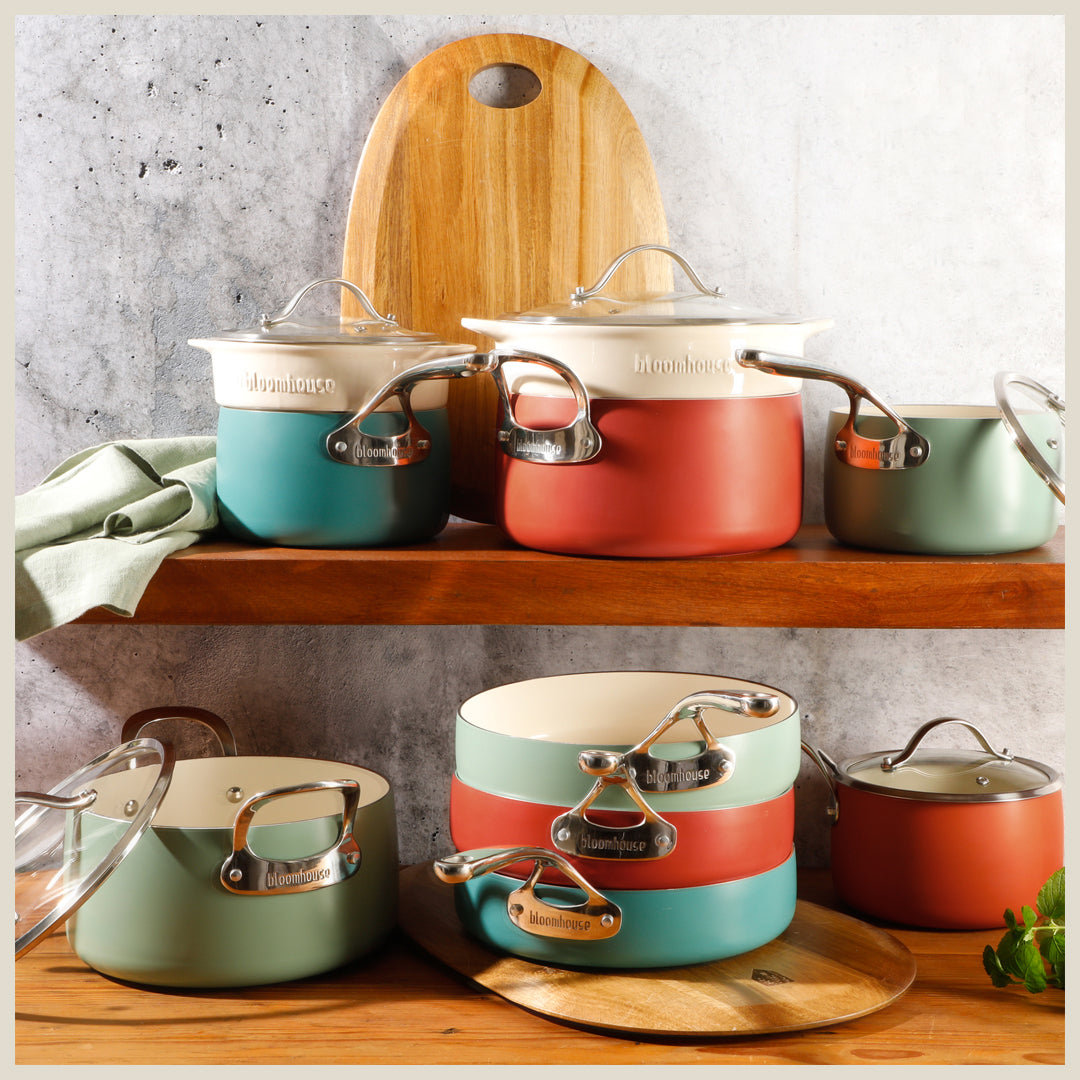 12-Piece Non-Stick Aluminum Cookware Set, Agave Blue