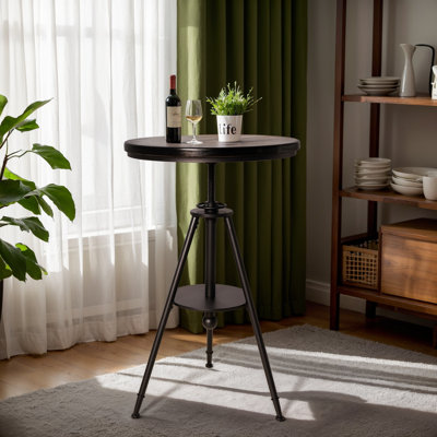 Table de bistro industrielle avec table de bistro et table de salle à manger de style campagnard et rustique avec plateau pivotant en bois de 33,46 à 39,37 po