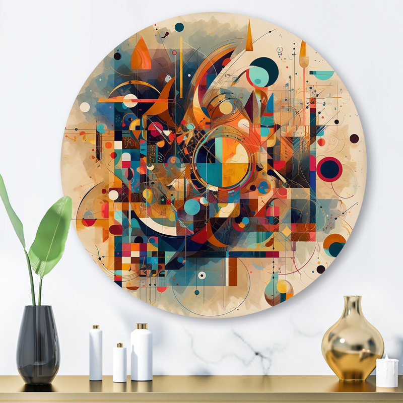 Orange orange, ambiance rétro V - art mural rond géométrique abstrait, H 29 po x l 29 po x P 1 po