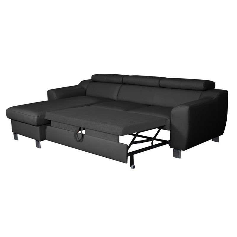 Alford Faux Leather Corner Sofa with Sleeping Function and Storage, Left Hand Facing, Black