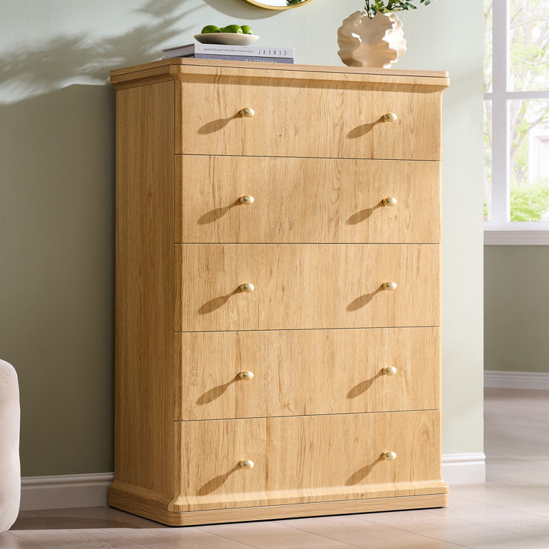 Commode 5 tiroirs Abarca, Naturel, 5