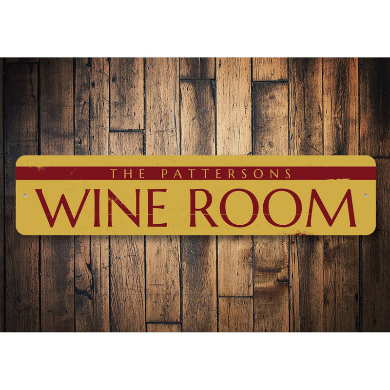 Enseigne en aluminium Wine Room, H 4 po x l 18 po x P 0,04 po