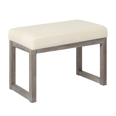 27 Inch Wide Rectangle Ottoman Bench, Beige Linen Look Fabric Footstool with Solid Wood Frame, Upholstered Accent Bench for Living Room, Bedroom, Entryway