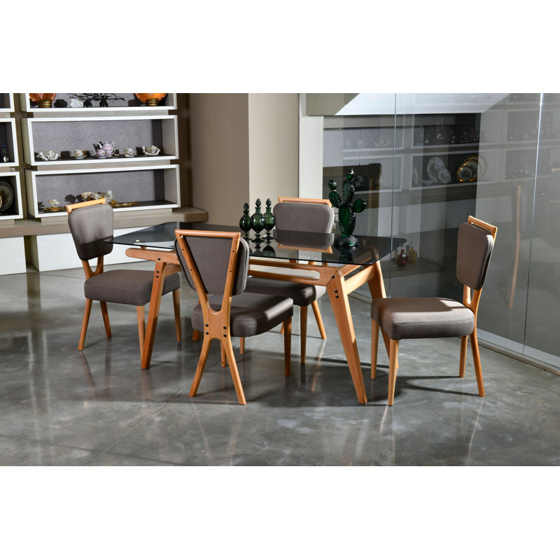 Ensemble repas pour 4 personnes Poyen, Gris/noyer