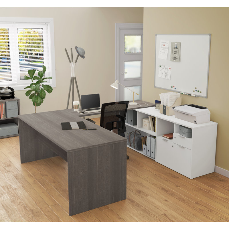 Bureau U-Executive réversible Opsincs, Gris écorce et blanc