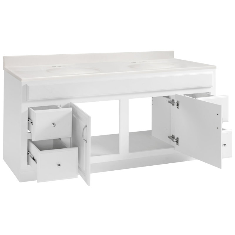 Concord 61 Inch Bathroom Vanity with Cultured Marble Top, Assembled, White