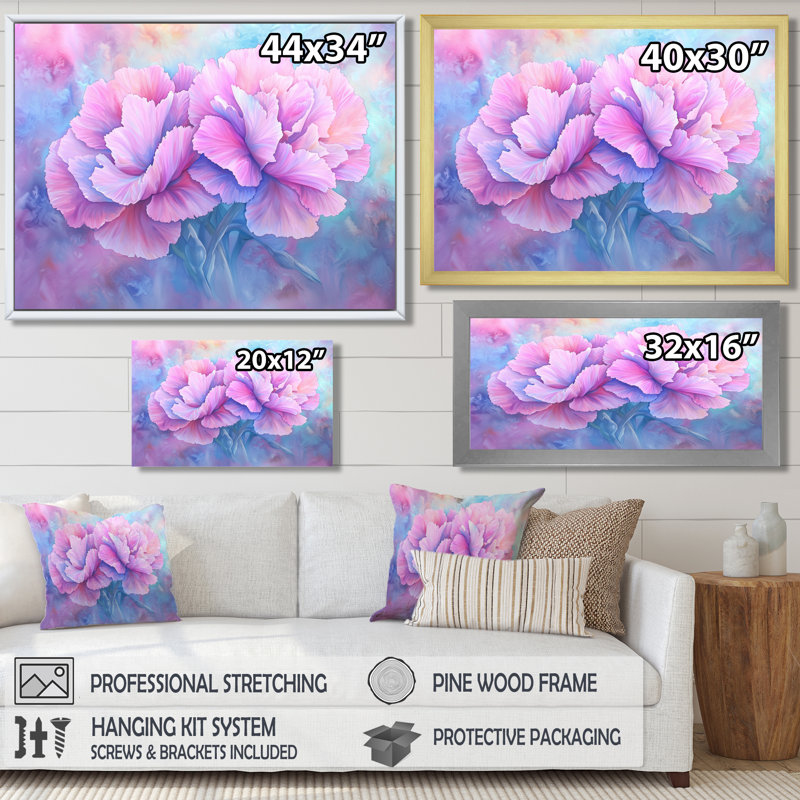 Harmony of Carnation - œillets, art mural, Impression dans un cadre flottant sans passe-parto, 16" H x 32" W, Blanc
