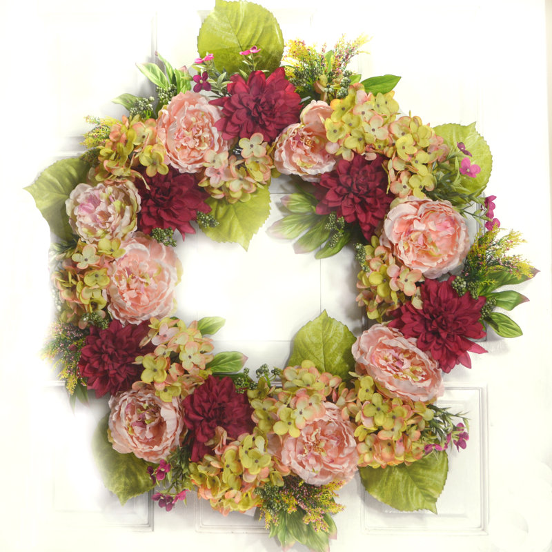 Couronne de pivoines 30 po Dahlia, H 27 po x l 27 po x P 5 po