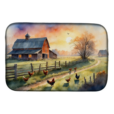 Chicken Farmyard Sunrise Dish Drying Mat