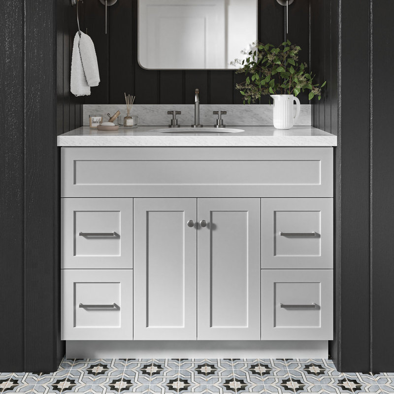 Abell 43'' Single Bathroom Vanity with Carrara Marble Top, Gray