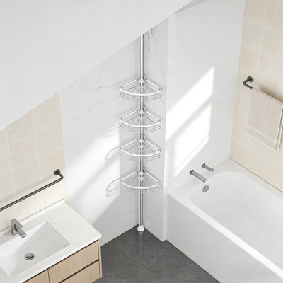 Rustproof Corner Shower Caddy Tension Pole - 4-Tier Adjustable Stainless Steel Bathroom Organizer With Towel Racks, No Drilling Installation For Shower And Bathtub Storage