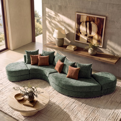  David 154"W Modern 4-Piece Boucle Curved Modular Sectional Sofa
